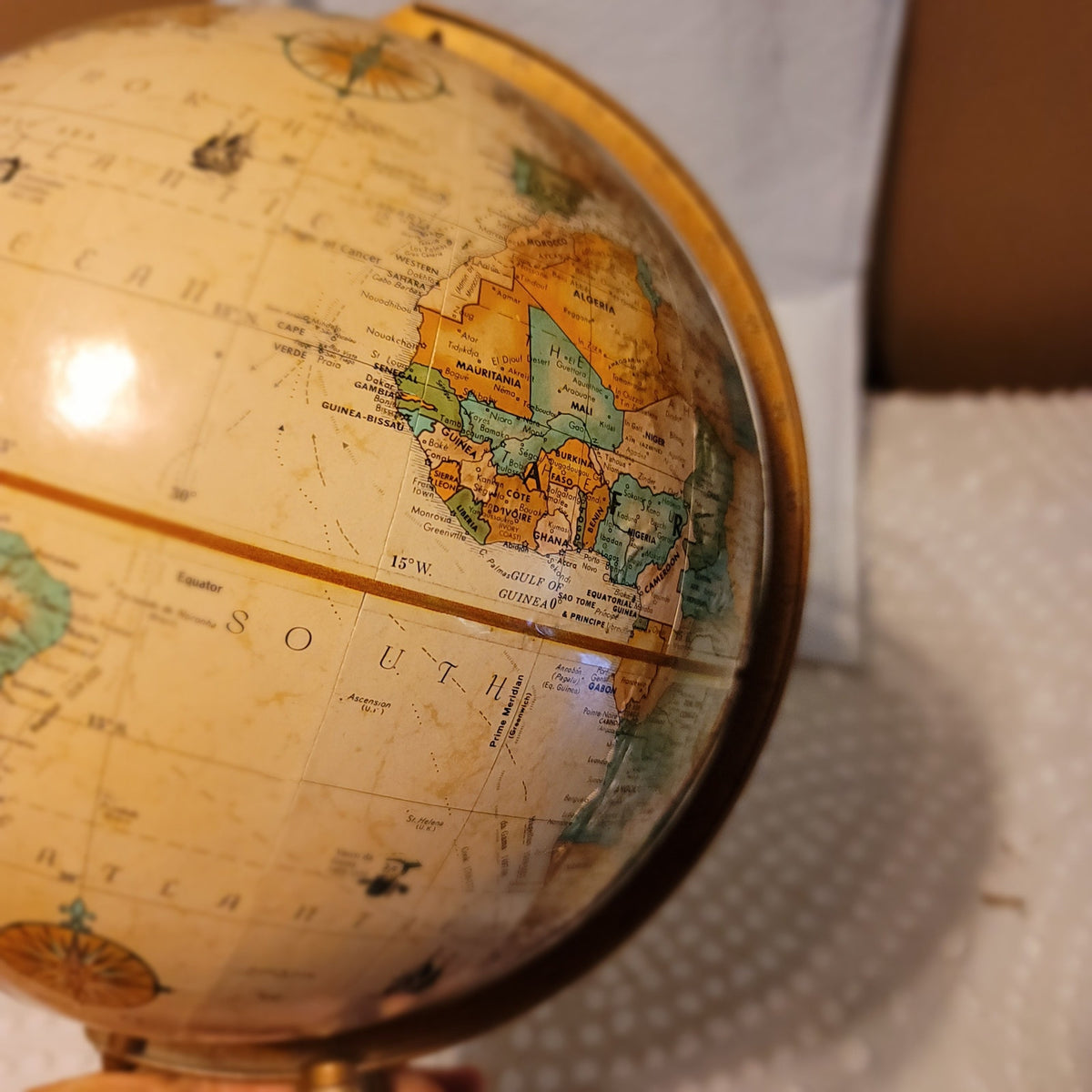 Replogle spins 9" Globe World Classic Wood base cream background map office school