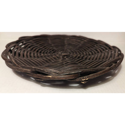 Vintage BENT WOOD Shallow Brown Wicker Basket 14.5" Large Plate Serve Ware
