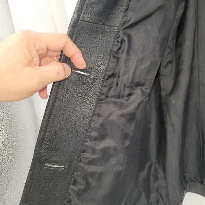 Vintage Worthington Extra Large XL Black Leather Coat Jacket Button Up Pockets