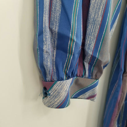 David Warren Striped Tie Waist Belt Dress Long Puff Sleeves Square Neck VTG 12