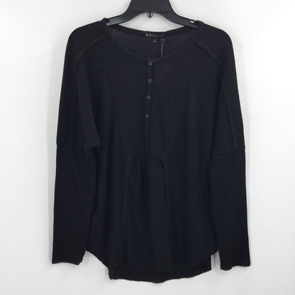 Gibsonlook Pullover Blouse Top Button Up Long Sleeve Mock Neck Black SZ Medium