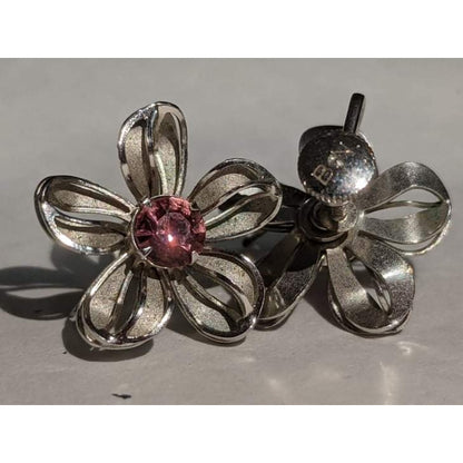 Bugbee and Niles BN Silver Flower Pink Gem Clip ons Earrings