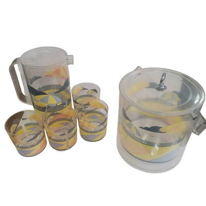 6 Pc. Vintage Acrylic Beach Coastal Drinkware Set Ice bucket pitcher 4 tumblers