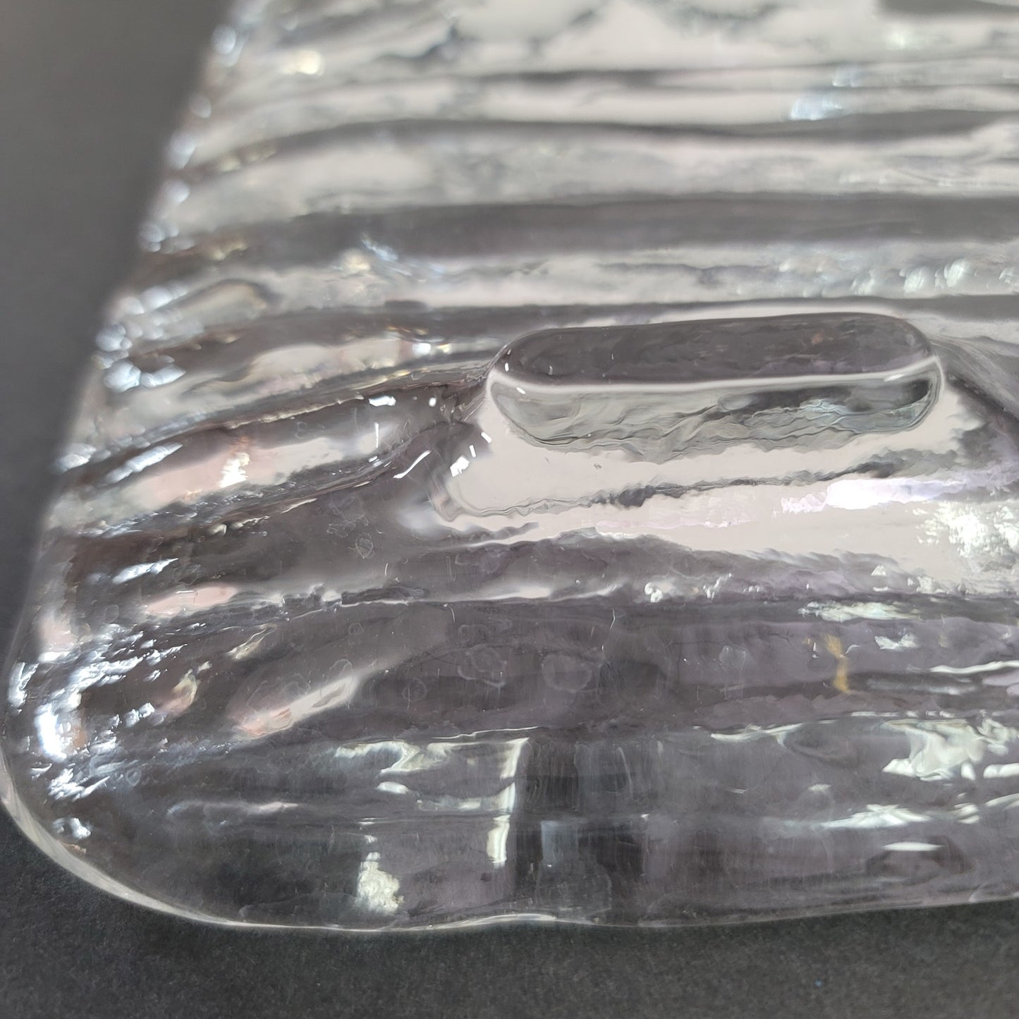 Ice Water Textured Foot Rectangle Scandinavian Glass Crystal Servving Tray Bark