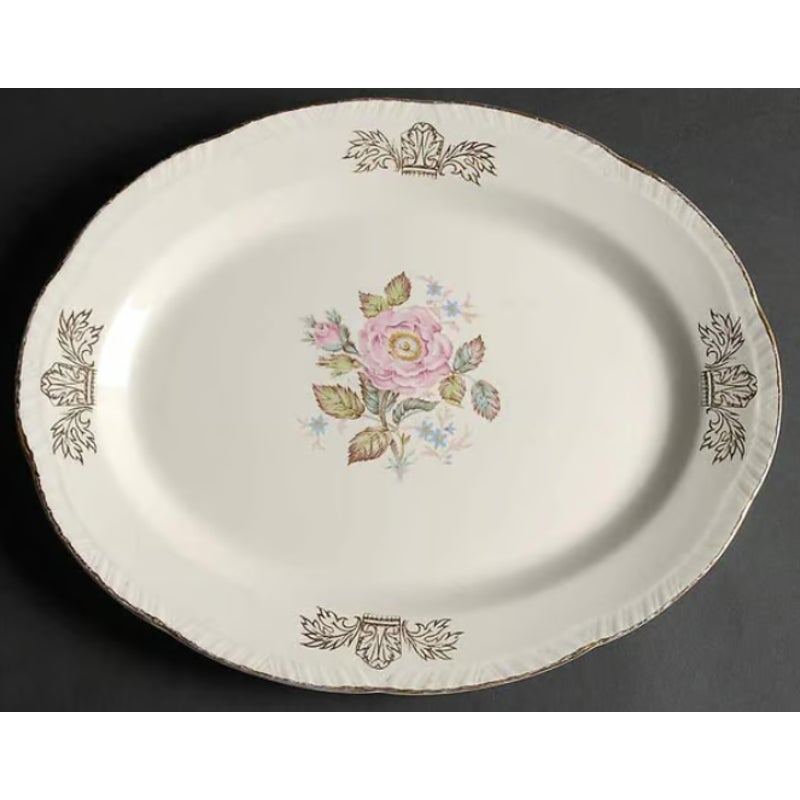 Homer Laughlin Queen Esther Oval Serving Platter Golden Edge CHIPPED Replacement