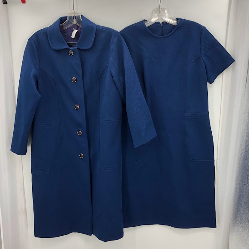 Roberta Lee Original VINTAGE 2 Pc Set Dress w/ Coat Royal Blue 1970's Polyester