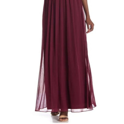 Onyx Nite Burgundy V Neck Full Maxi Dress Size 14 Formal Sleeveless Wedding