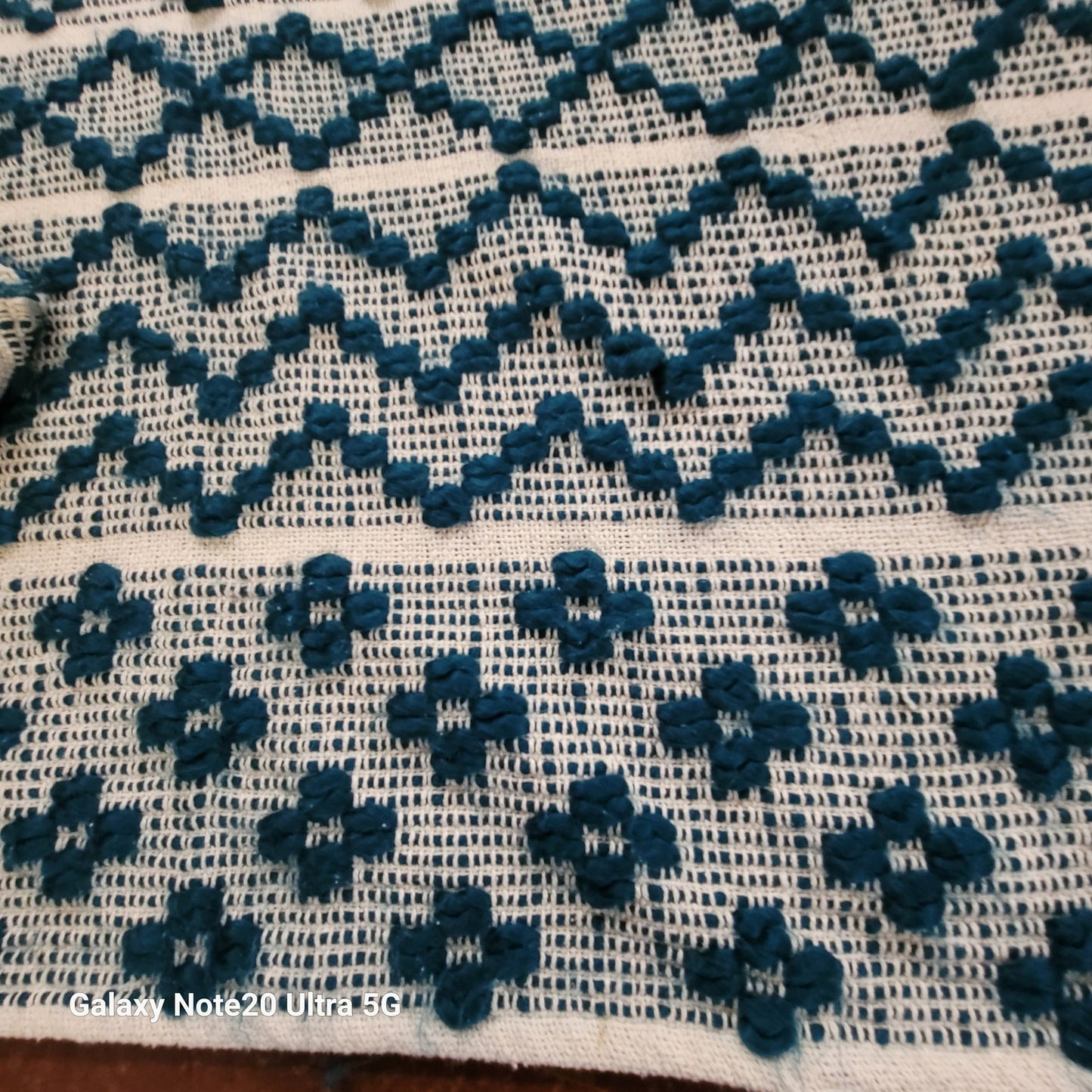 HandWoven Dark Turquoise Throw Blanket Geometric  Contemporary Diamond Tassels