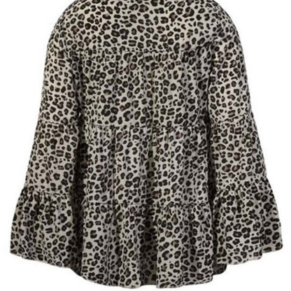 Romantic Hut Apricot Leopard Bell Sleeve Tier Top Size 6
