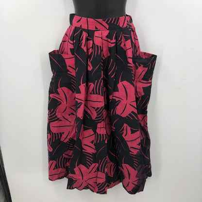 JH Collection Women's High Waist Pleated Floral Midi Skirt Red/Black 32"