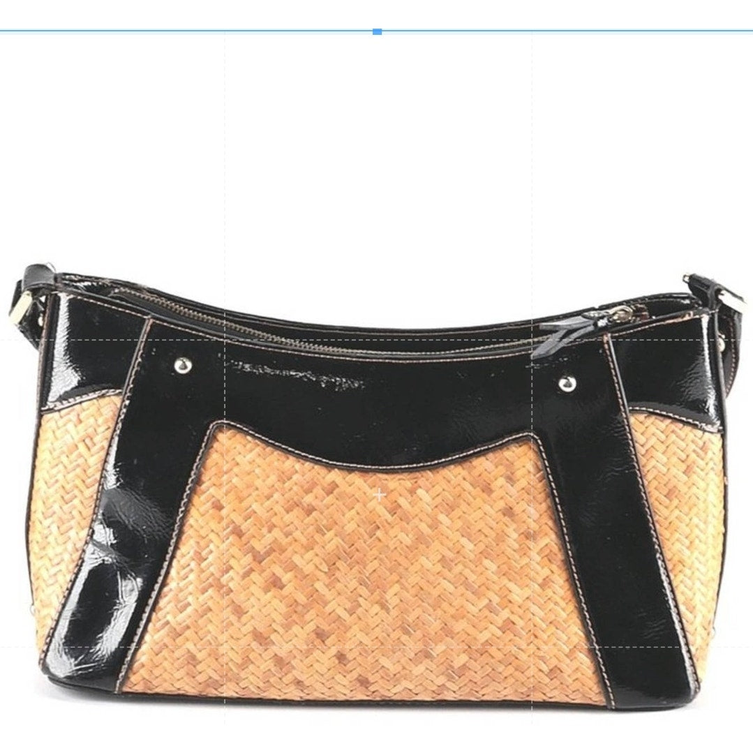 Etienne Wicker Purse HandBag Pocket Zip Shoulder bag Black Patent Leather