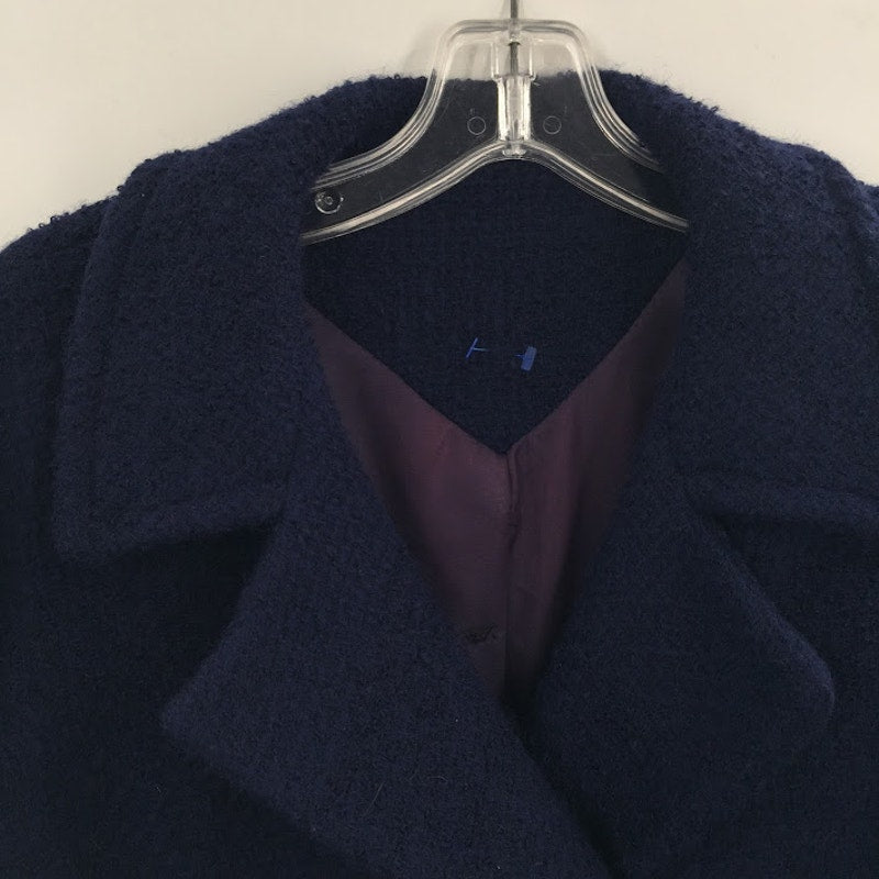 Vintage Dark Blue Full Length Coat Jacket Button Up Textured Medium/Large Trench
