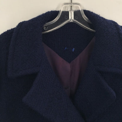 Vintage Dark Blue Full Length Coat Jacket Button Up Textured Medium/Large Trench