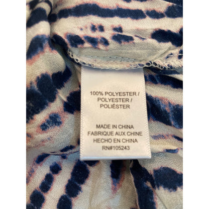 Bobeau Tie Dye Smocked V-Neck Boho Pullover Top Sz XXS/2XS Blue White Pink NWT