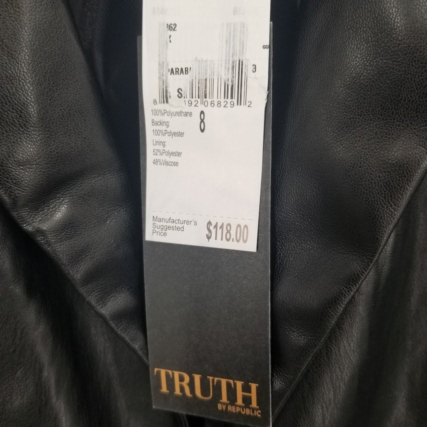 Truth by Republic Faux Black Leather Jacket Gold Buttons SOFT Coat SUPER SOFT