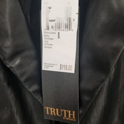 Truth by Republic Faux Black Leather Jacket Gold Buttons SOFT Coat SUPER SOFT