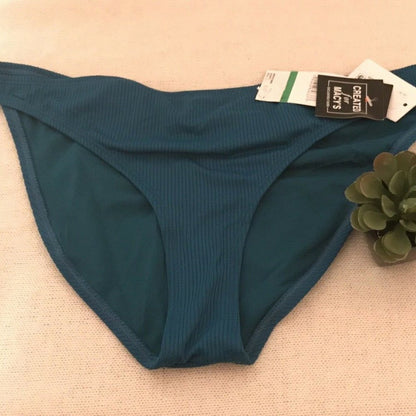 California Waves NEW Ribbed Teal Bikini ONLY BOTTOMS Size Large Swimsuit bathing