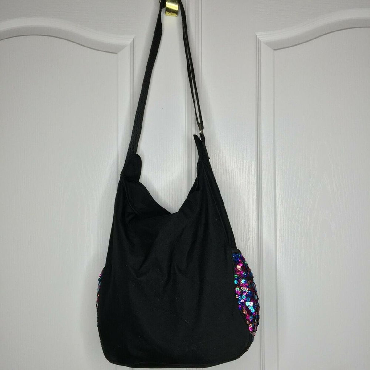 Justice Women's Crossbody Hobo Bag Adjustable Strap Sequin Monogram B