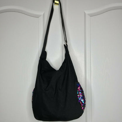 Justice Women's Crossbody Hobo Bag Adjustable Strap Sequin Monogram B