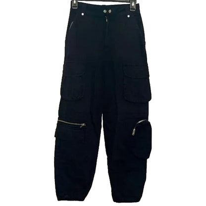 Topshop High Waisted Cuffed Cargo Utility Pants Size 6 Black NWT