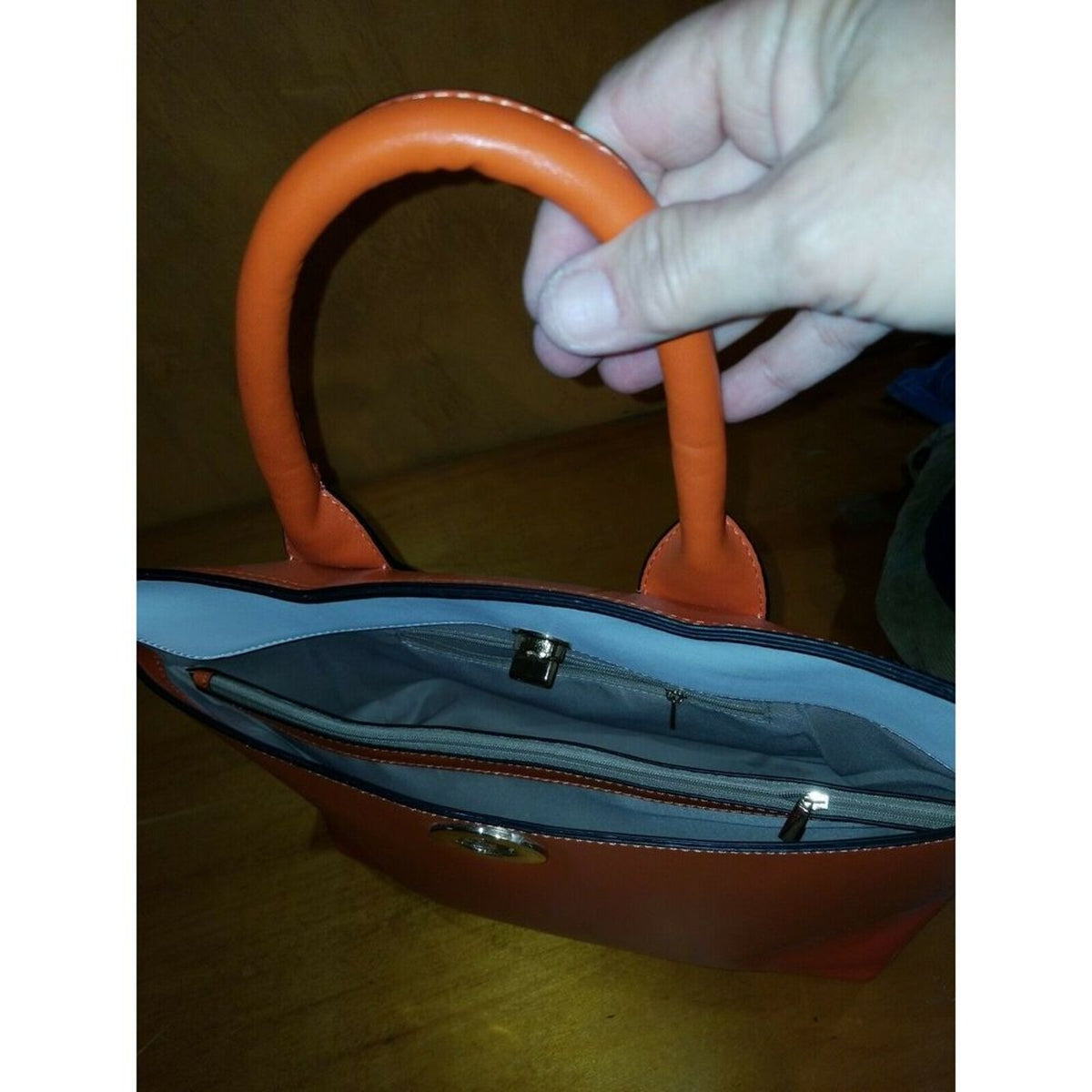 Spanish Orange white Leather Tote purse Single handle Strap NEW Shoulder strap