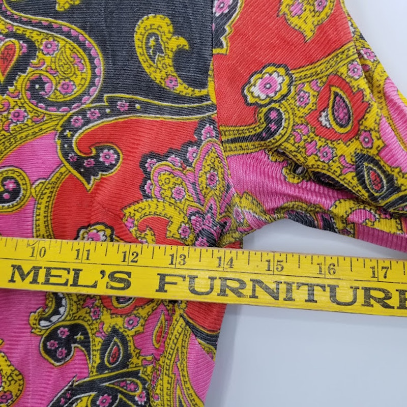 Vintage Paisley Long Sleeve Maxi Dress Waist Tie