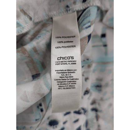 Chico's Lightweight Button Up Shirt Size 0 White Blue Tab Roll Long sleeve