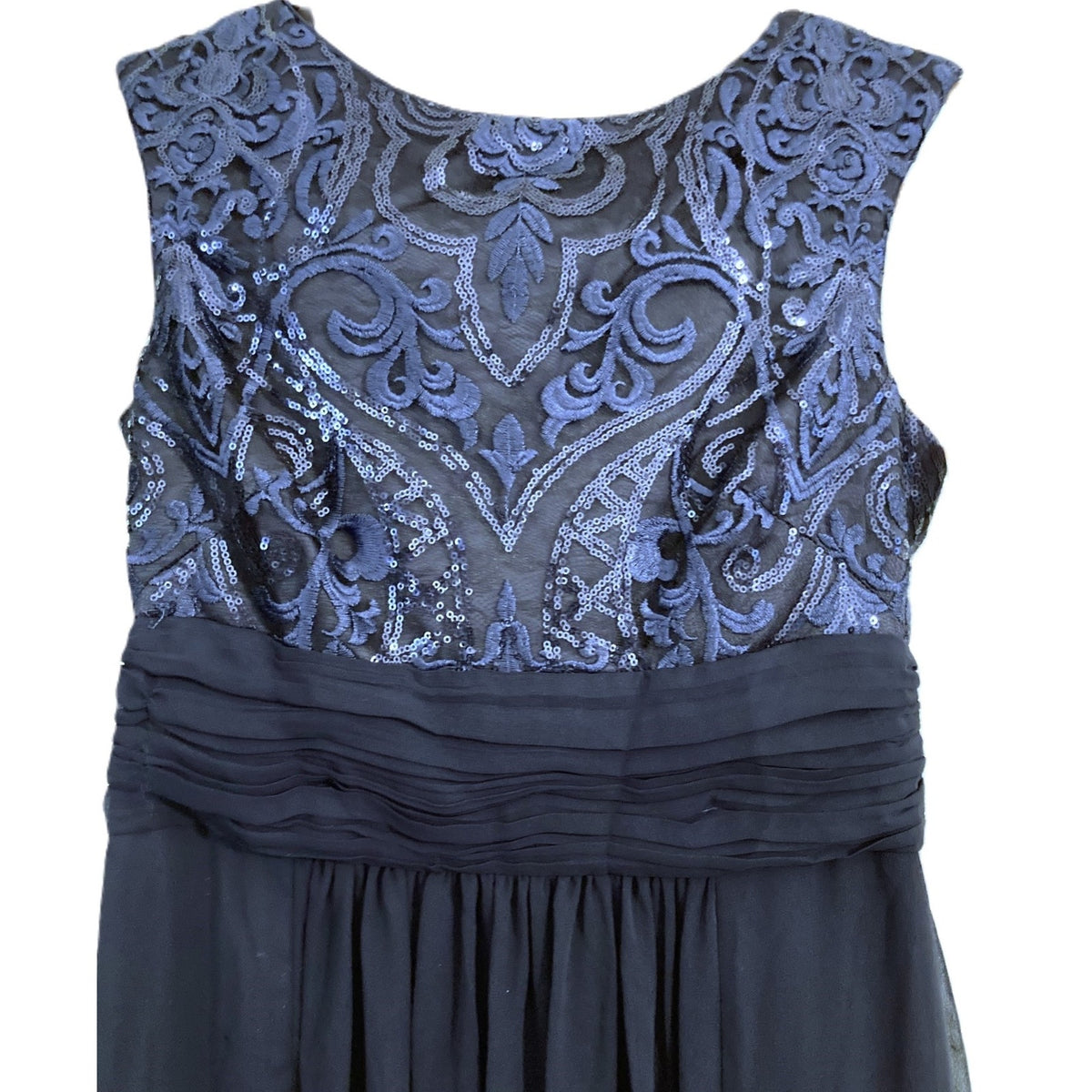 Eliza J Lace Sequin Chiffon Cap Sleeve Formal Gown Size 0 Navy NWT Formal dress