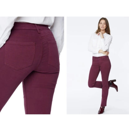 NYDJ Women's Jeans Marilyn Straight Size 4 Deep Merlot Burgundy NWT Ankle