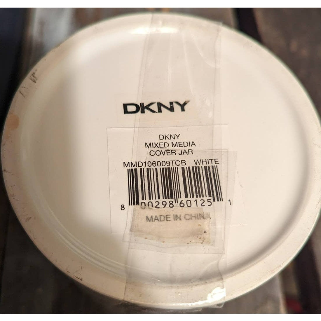 DKNY Faux Marble Jar with Gold Tone Lid Mixed Media Cover White Gray Black NWT