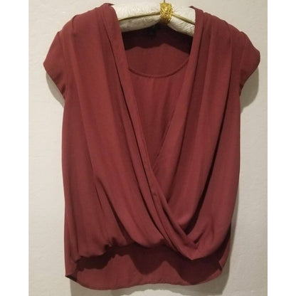 Halogen Draped Surplice Cami Insert Pullover Blouse XS/Extra Small Burgundy NWT