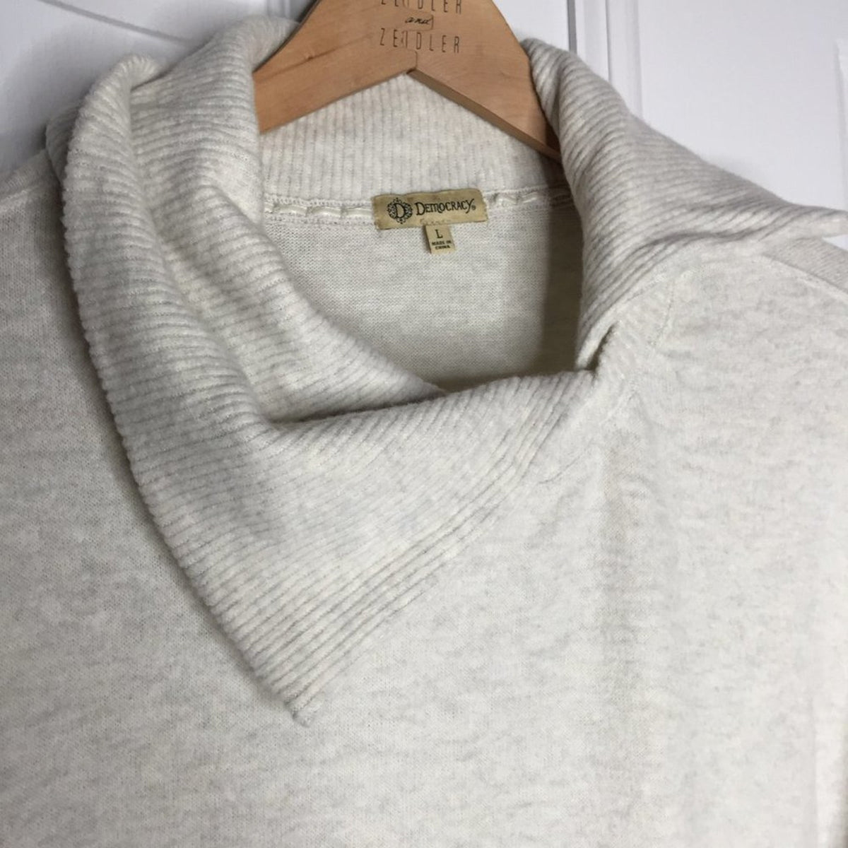 Democracy Pullover Sweater Asymmetrical Collar Long Sleeve Oatmeal Size Large