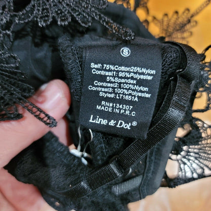 Dollskill Line & Dot Francoise Triangle Crochet Lace Bralette Bra Black Small