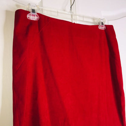 Cato Vintage Faux Suede Hi-Low Knee length Skirt Back Zip Solid Red Size 14