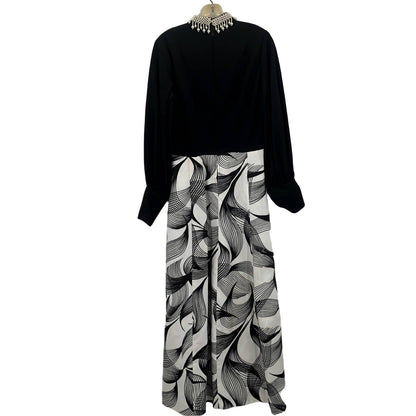 Vintage Black and White Dress Spirograph Pattern Pearl Beaded Collar