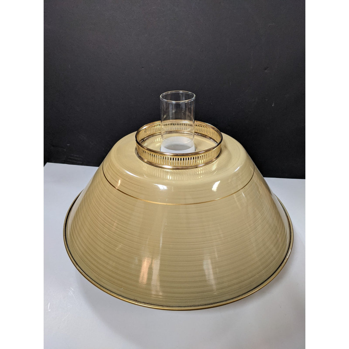 Vintage 2 piece metal and glass chimney light cover Cream hanging pendant table