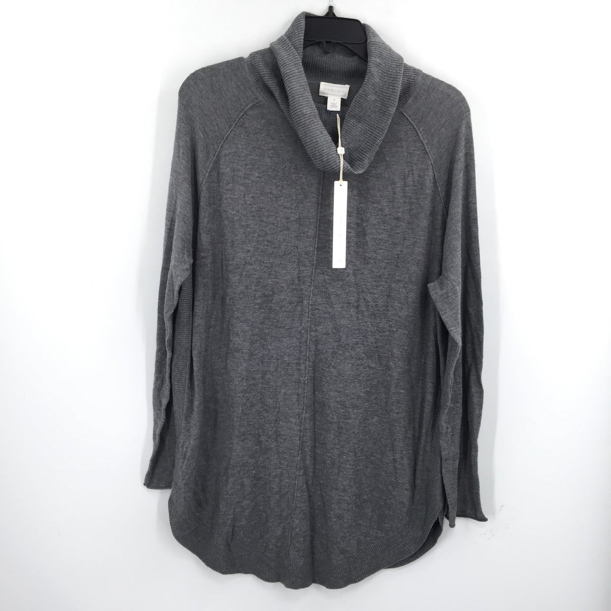 Caslon Tunic Sweater Cowl Neck Long Sleeve Round Hem Knitted Grey Size Medium