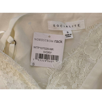 Socialite Lace Eyelash Trim Adjustable Strap Lined Camisole Sz Small Ivory NWT