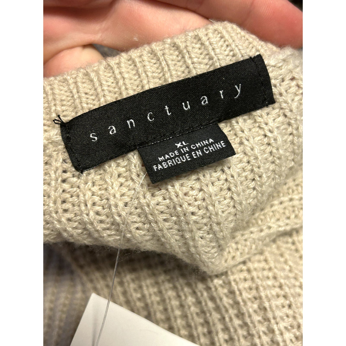 Sanctuary NWT Classic Pullover Sweater V Neck Long Sleeve Shaker Pocket Tan XL