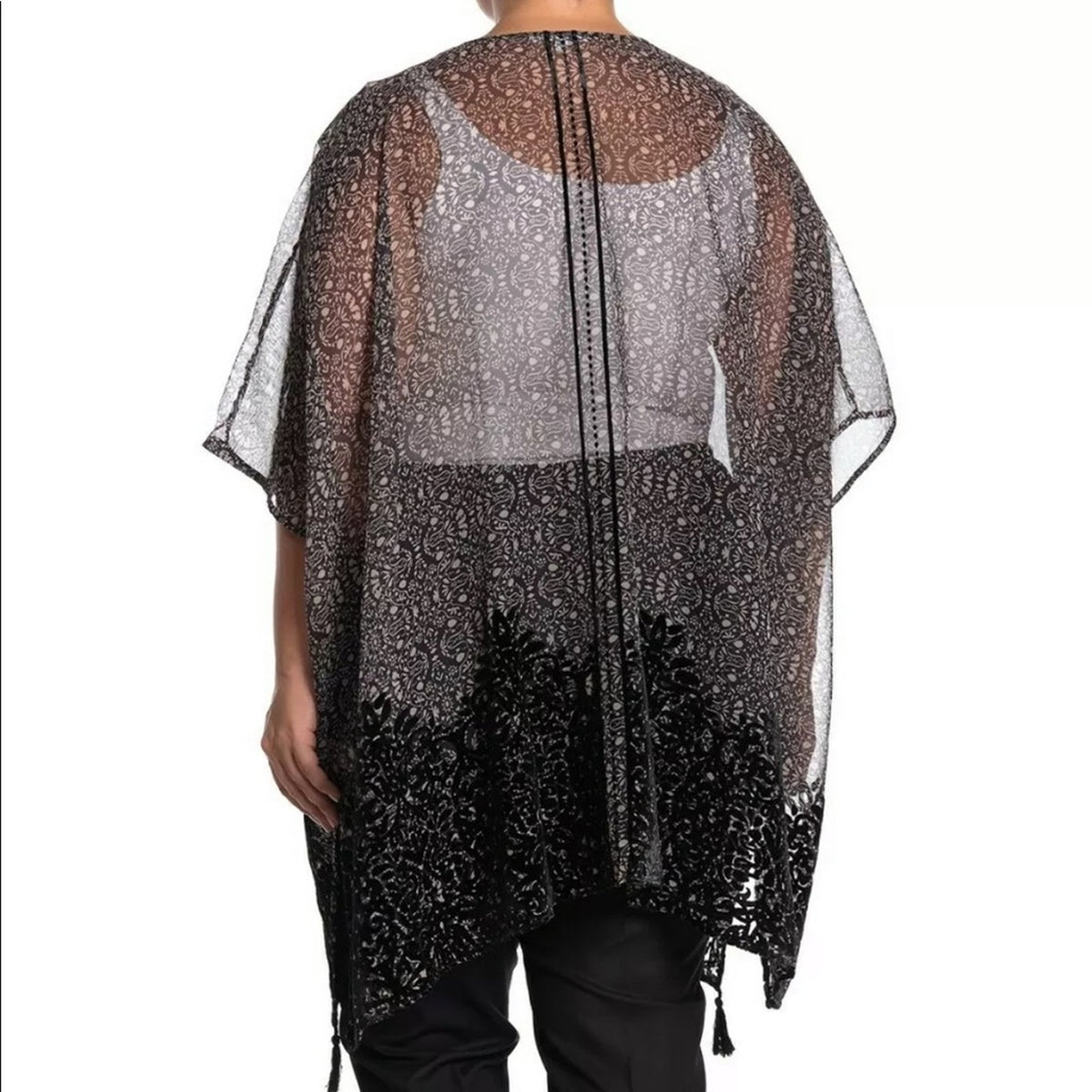 DR2 NEW Black Sheer Velvet Open Kimono Size 1X duster coverup Sheer lace
