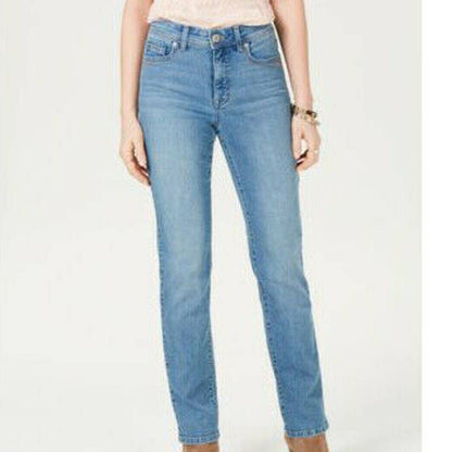 Style Co Womens Tummy Control Straight-Leg Jean Zipper-Up Dark Wash Blue 8 Short