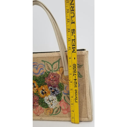Caron Vintage Houston Texas Hand Bag purse Florals Top handle Beaded  Tapestry
