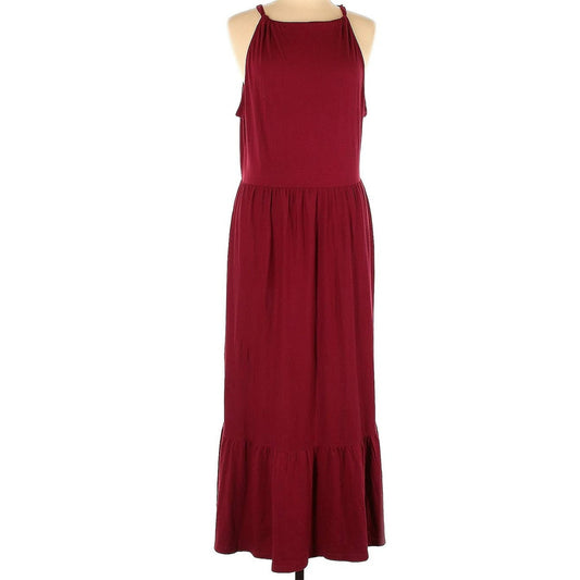 Caslon Halter Tie Back Ruffle Hem Maxi Dress Sz Medium in Red Rhubarb NWT