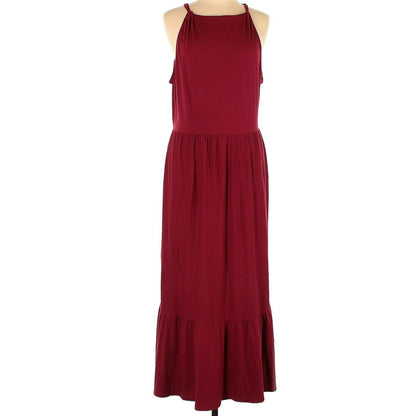 Caslon Halter Tie Back Ruffle Hem Maxi Dress Sz Medium in Red Rhubarb NWT