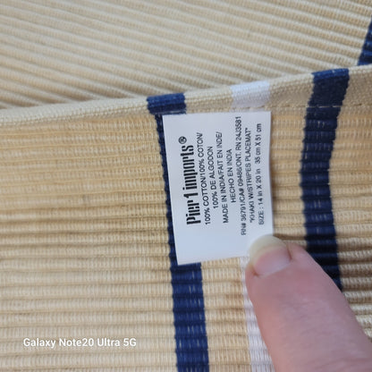 set 4 Pier 1 Imports All cotton Placemats Cream Blue White Striped VTG 20x14set