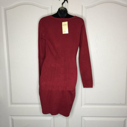 Say What? Beaded BODYCON Dress Crew-Neck GARNET Large