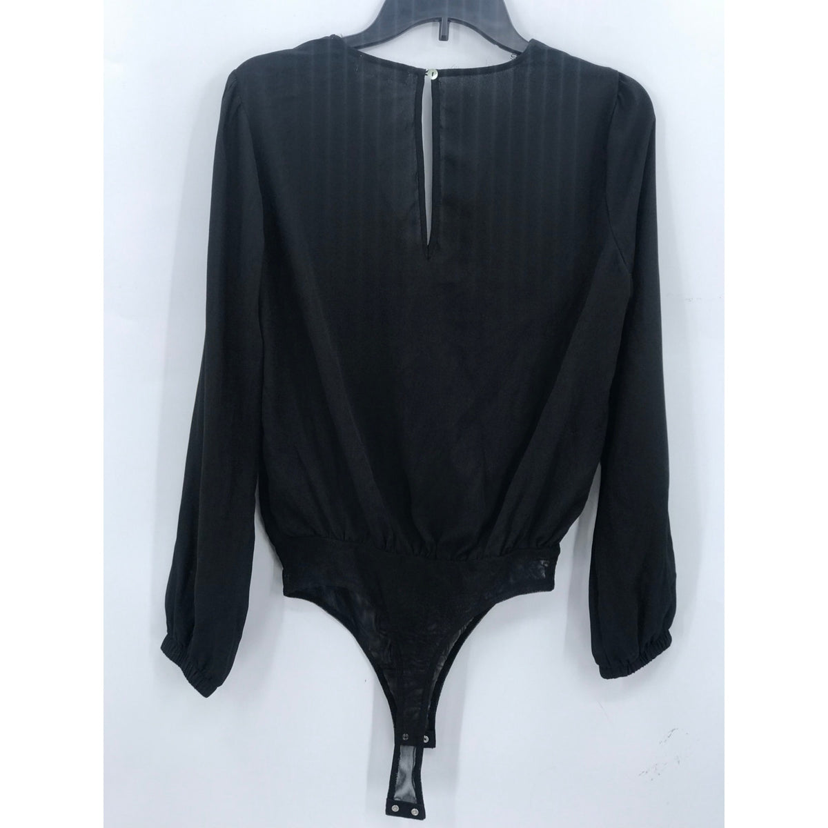 Socialite Lace Trim V-Neck Black Bodysuit XS extra small long sleeve NEW Snap