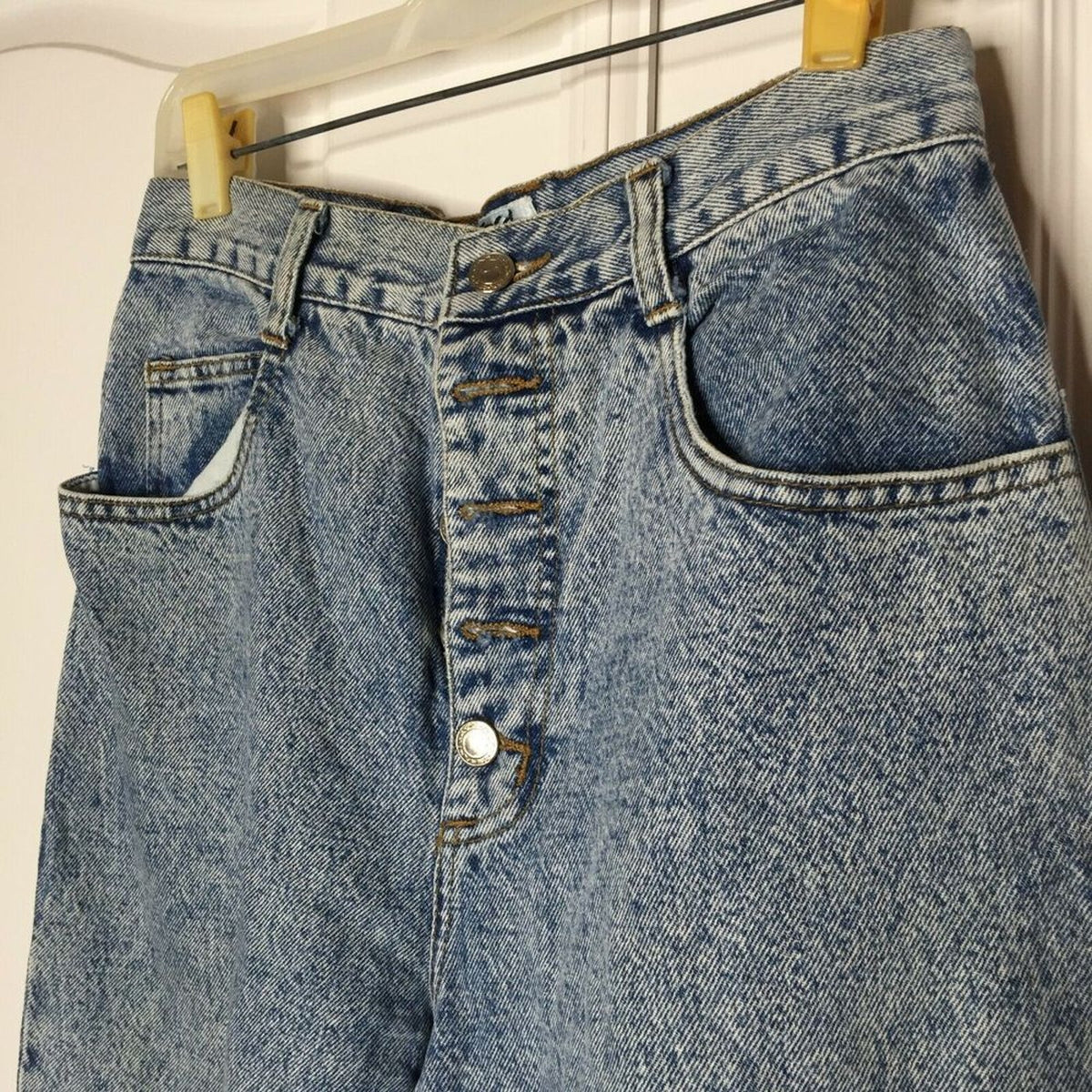 Steel VINTAGE Skinny Cropped Jeans High Rise Light Wash Blue Acid Wash MOM 13