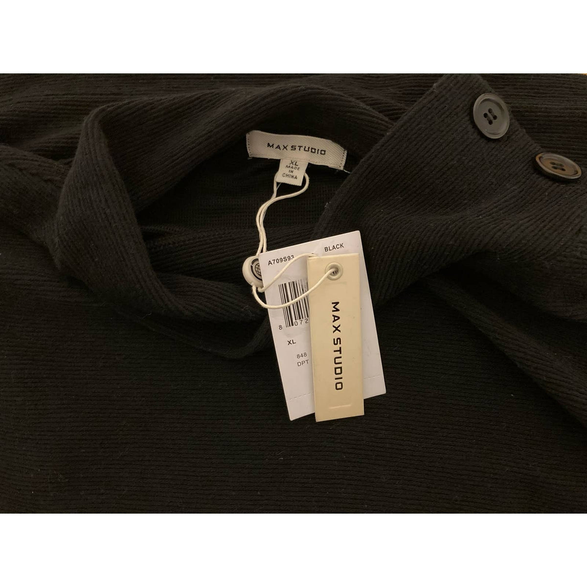 Max Studio Womens Button Shoulder Mock Pullover Sweater XL/Extra Large Black NWT
