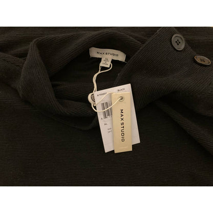 Max Studio Womens Button Shoulder Mock Pullover Sweater XL/Extra Large Black NWT